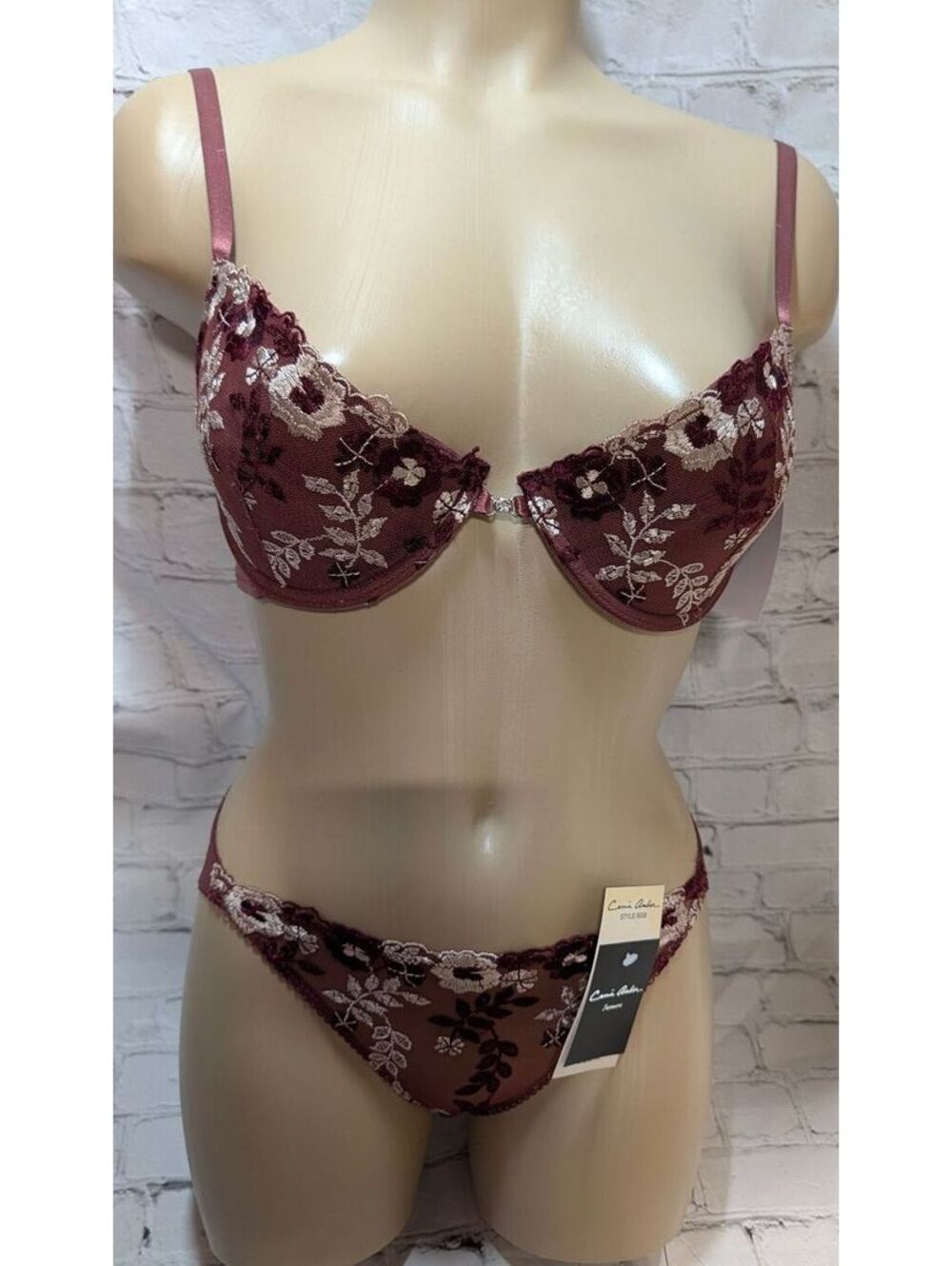 Carrie Amber Mauve Floral Lace Bra and Panty Set light push up 36B/M